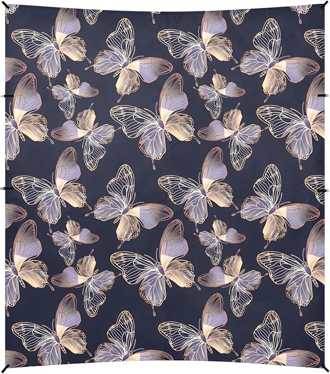 Camping Sun Shelters Decorative Purple and Golden Butterflies Beach Canopy 126 * 110.2in