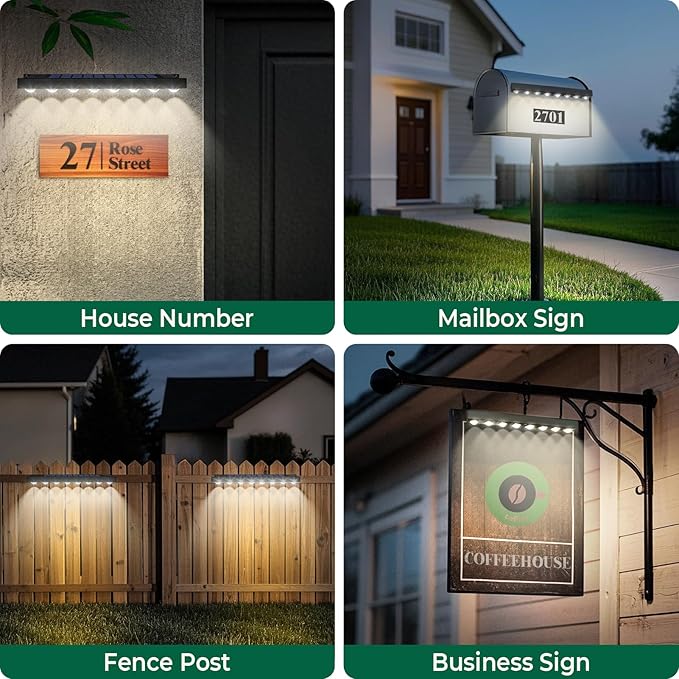 8 Pack Solar Sign Lights Outdoor Waterproof 4000K Warm White Solar Lights with Dusk to Dawn Sensor for Real Estate Signs House Numbers Address Plaques Yard Patio Porch &amp Commercial Signs