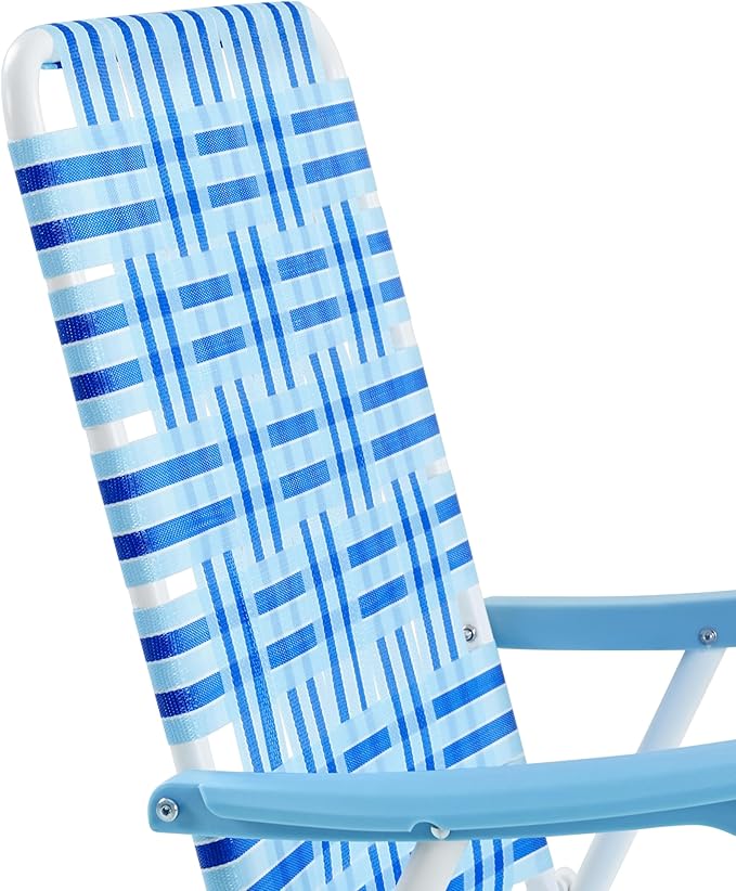 Yaheetech Set of 2 Outdoor Beach Camping Chair Folding Lawn Chair with Armrests for Adults Portable Robust Iron Frame Chairs for Patio Backyard Poolside Blue