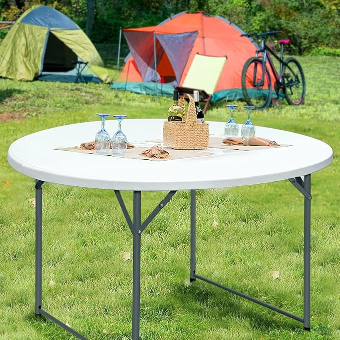 4FT Round Folding Table 48 Inch Bifold Plastic Dining Table for Wedding Party Garden Patio
