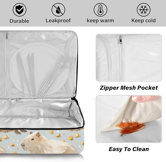 Casserole Carrier Pattern Cute Capybaras PrintInsulated Casserole Carrier for Hot or Cold Food Thermal Lunch Tote for Potluck Parties Picnic Beach Fits 9 x 13 Inches Baking Dish