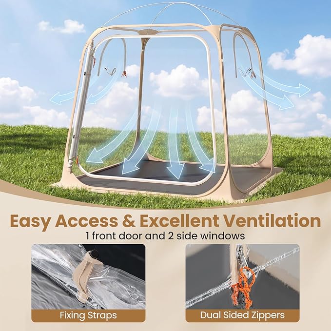 Goplus All Weather Pod Sports Tent for 2-4 People 7 x 7 FT Easy Setup Clear Bubble Tent with Floor Mat Camping Sun Shelter Outdoor Screen House with Carrying Bag (7 x 7 x 6.4 ft（2-4 People）)