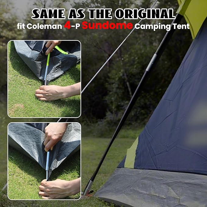3 PCS Tent Poles Replacement for Coleman 4 Person Sundome Camping Tent Camping Tent Accessories for Coleman Sundome Tent Pre-Assembled Replacement Poles