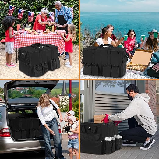 MATEIN Insulated Food Delivery Bag XXXL Thermal Catering Bag for Hot &amp Cold Food Water-Resistant Foldable Pizza Delivery Carriers for Transport with 4 Cup Holders &amp Reinforced Bottom Black