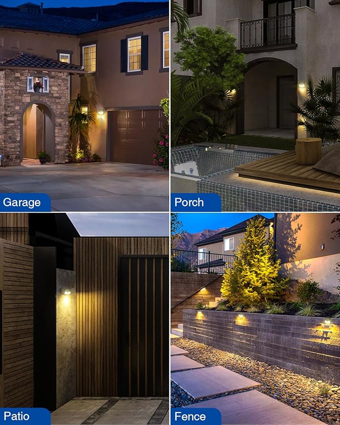 Peasur Solar Lights Outdoor Waterproof [8 Pack/140LED] Warm White Motion Sensor Light Ultra-Bright 3 Modes Solar Fence Security Lighting for Wall Garden Yard Garage Patio