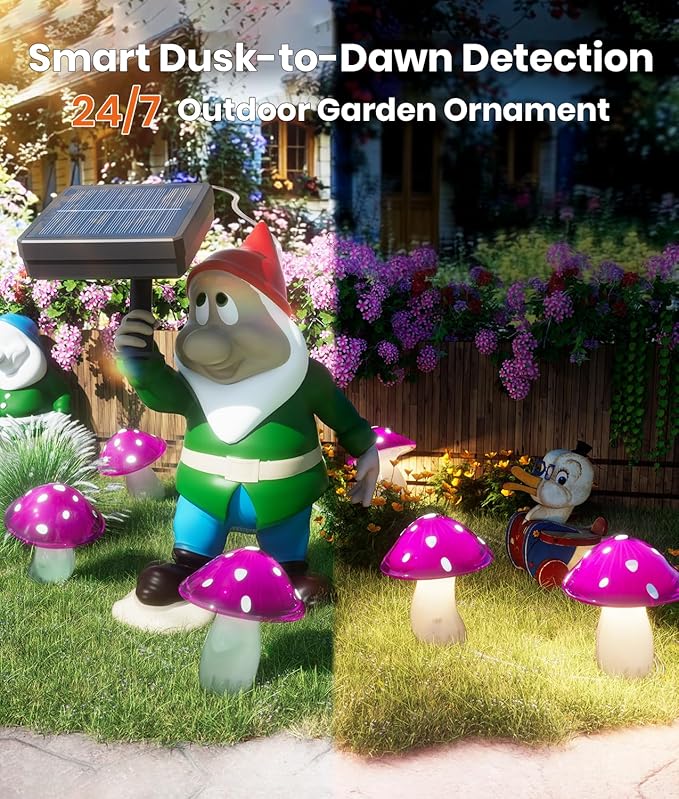 Solar Mushroom Lights Outdoor 9 Pack Garden Outdoor Decor 8 Lighting Modes IP65 Waterproof Crystal-Clear Fairy Decoration for Pathway/Yard/Flower Bed/Patio/Landscape/Backyard/Dwarf String 30 FT