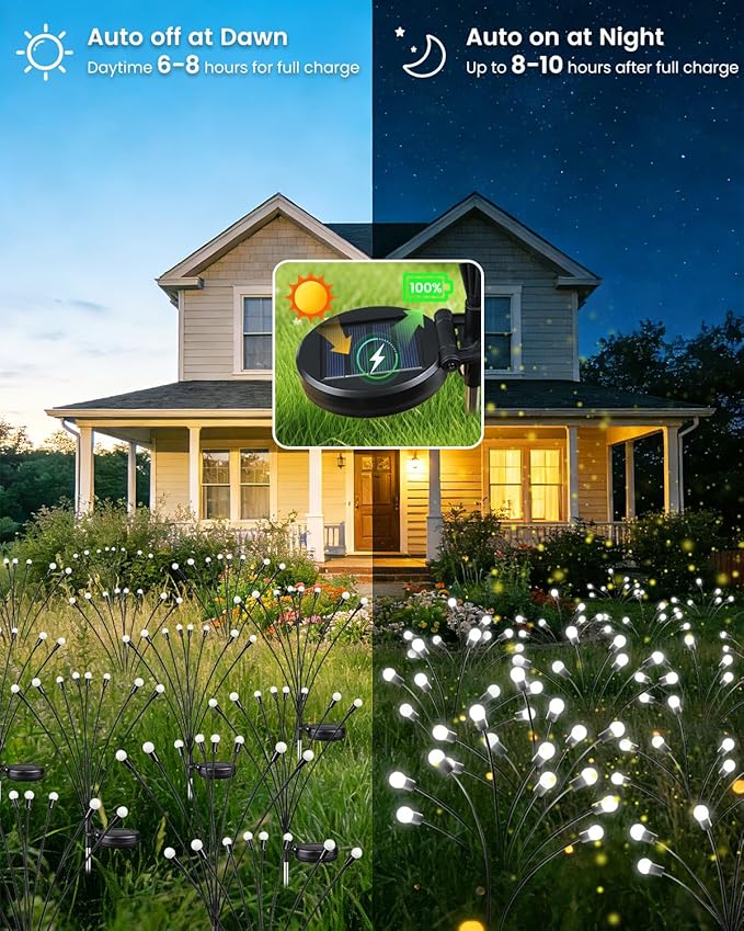 OZS 8 Pack Total 64 LED Solar Firefly Lights Fairy Outdoor - Solar Garden Lights Outdoor Sway by Wind Waterproof for Garden Patio Pathway Fairy Decoration (Cool White)