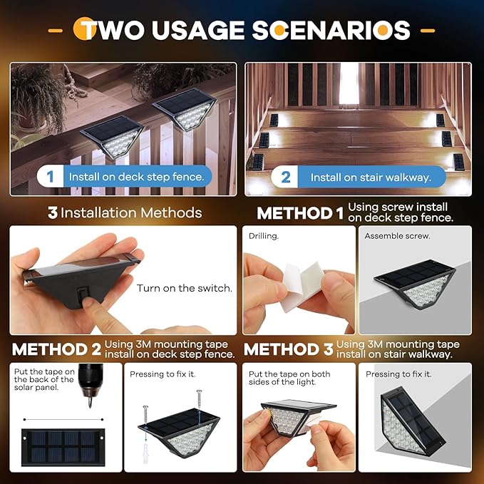 Solar Step Lights for Outside Solar Stair Lights Outdoor Waterproof Deck Step Lights for Fence Patio Yard Porch Front Door Sidewalk Garden Patio Decor (10 Cool White)