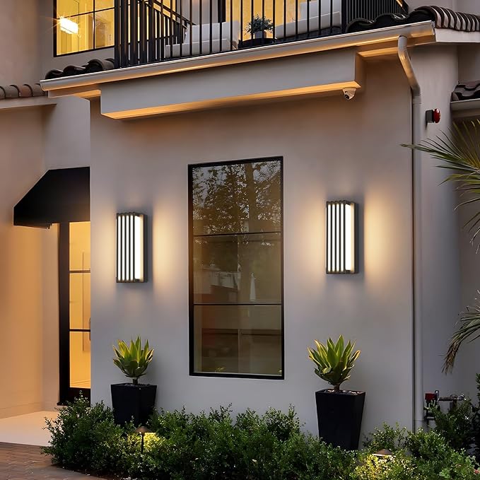 2 Pack Outdoor Modern LED Wall Lights Waterproof IP65 LED Exterior Lighting Fixtures Wall Mount 3000K Decorative Wall Sconce for House Outside Garage Porch Courtyard