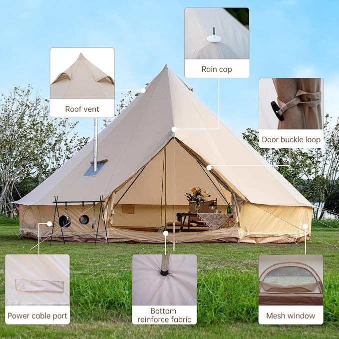 Oxford Bell Tent for Family Camping - Spacious 13.1ft /16.4ft Yurt with Stove Jack Large Glamping Tents for 4-8 People 4 Season Oxford Hot Tent Shelter