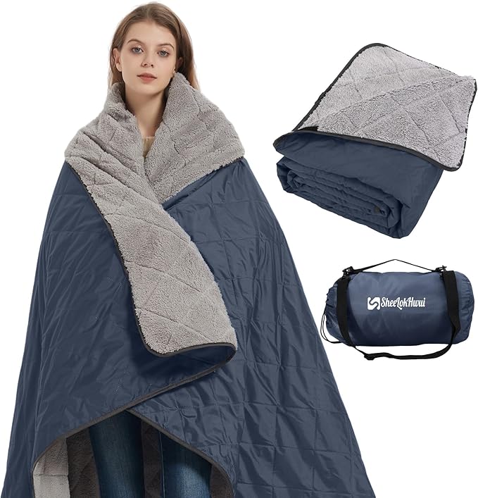 Outdoor/Indoor Sherpa Blanket Oversized Waterproof Stadium Blanket for Cold Weather. Warm Soft Portable Great for Stadium Sports Events Camping Indoor - 82x56in. Royal Blue
