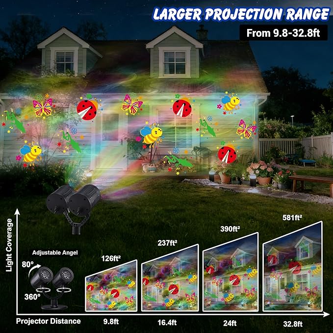 Toodour LED Projector Lights Indoor Outdoor Double Head Dynamic Wall Lights Projector with Timer Waterproof Indoor Outdoor Decorations Light for Garden Yard Home Window Wall Decor