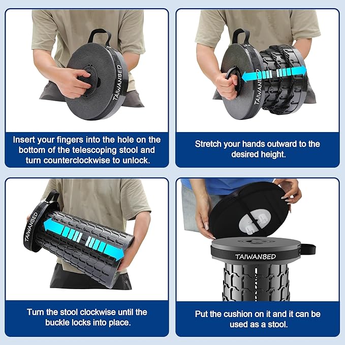 Upgraded XXL Taller 19.7 Wider 11.8 Collapsible Stool with CushionAdjustable Seat with Load Capacity 1000lbs More Taller&ampWider Portable Retractable Stool for Adults Camping Fishing Hiking BBQ
