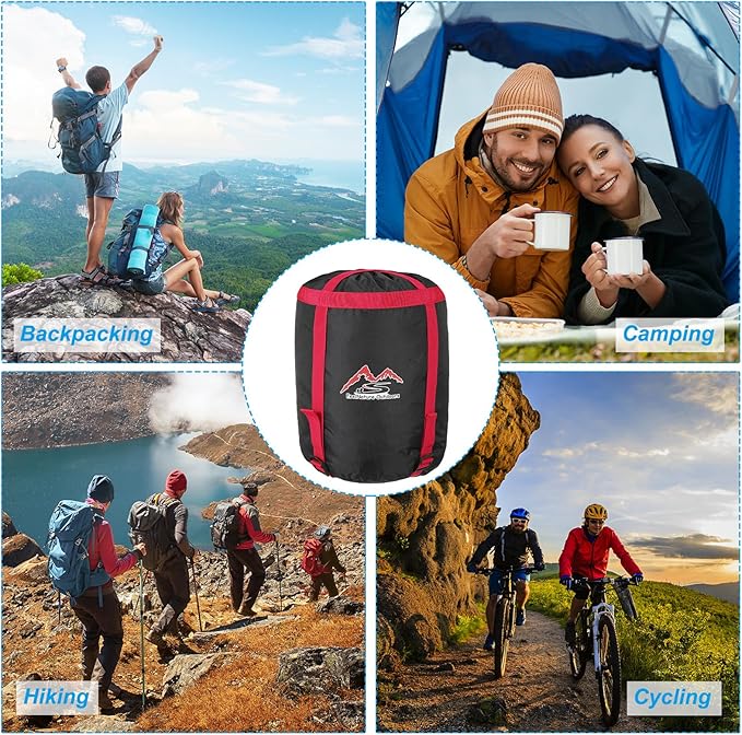 PATIKIL Compression Stuff Sack 2 Pack S Size Waterproof Sleeping Bag Storage Sack Portable Compression Bag for Backpacking Camping Black Red