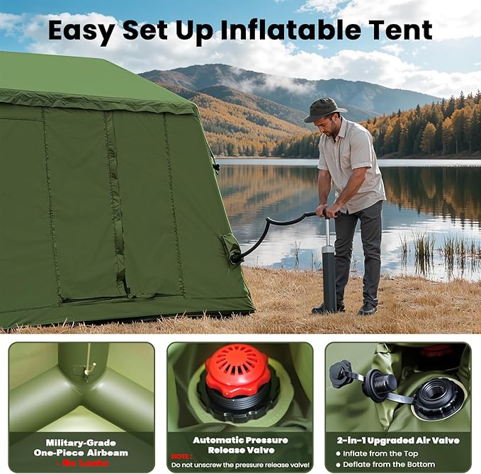Inflatable Tents for Camping Large Blow Up Tent with Hand Pump Easy Setup InflatableTent 4 Season Tent Waterproof Oxford Air Glamping Tents for Camping Adult 4/6/8/10/12 Person