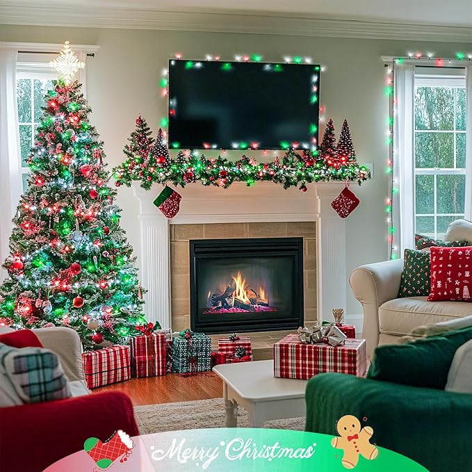 JMEXSUSS 400 LED Red White and Green Christmas Lights 132ft Christmas Tree Lights with Remote Outdoor Indoor String Light Plug in for Tree Patio House Yard Bush Decor