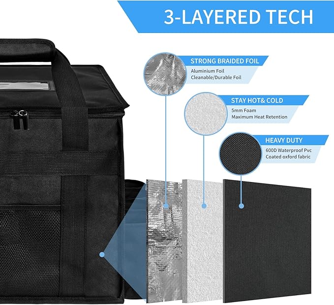 Insulated Food Delivery Bag with 8Cup Holderremovable partition plateThermal Cold/Hot Separationfor Beverages Parties Grocery Food Transport Hot &ampCooler Bags