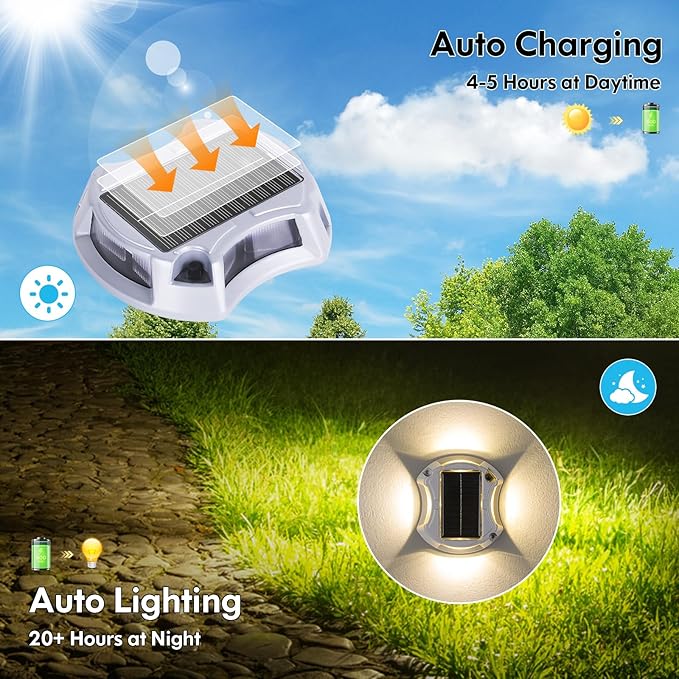 Bosceos Solar Driveway Lights Outdoor 4-Pack Solar Deck Lights RGB Color Modes Dock Light Waterproof Driveway Markers Step Light for Sidewalk Stair Garden Pathway Walkway Yard