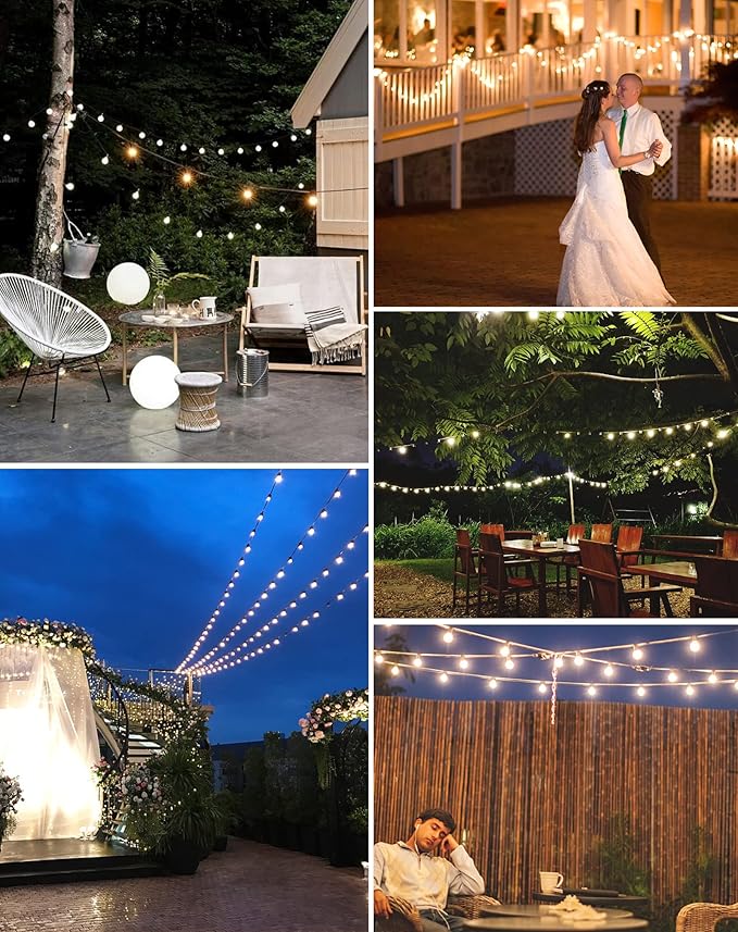 Outdoor String Lights 200FT Patio Lights with 100 Shatterproof G40 Globe Bulbs(4 Spare) Waterproof Connectable Dimmable LED Hanging String Lights for Outside Backyard Porch Balcony (100FT x 2)