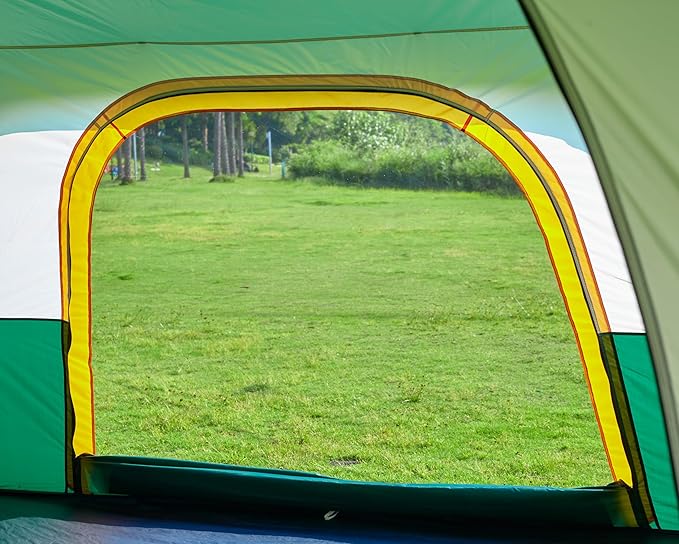 KTT Extra Large Tent 12-14 PersonFamily Cabin Tents2 RoomsStraight Wall2 Doors 4 Windows with MeshWaterproofStraight WallBig Tent for OutdoorPicnicCampingGathering(Brown)