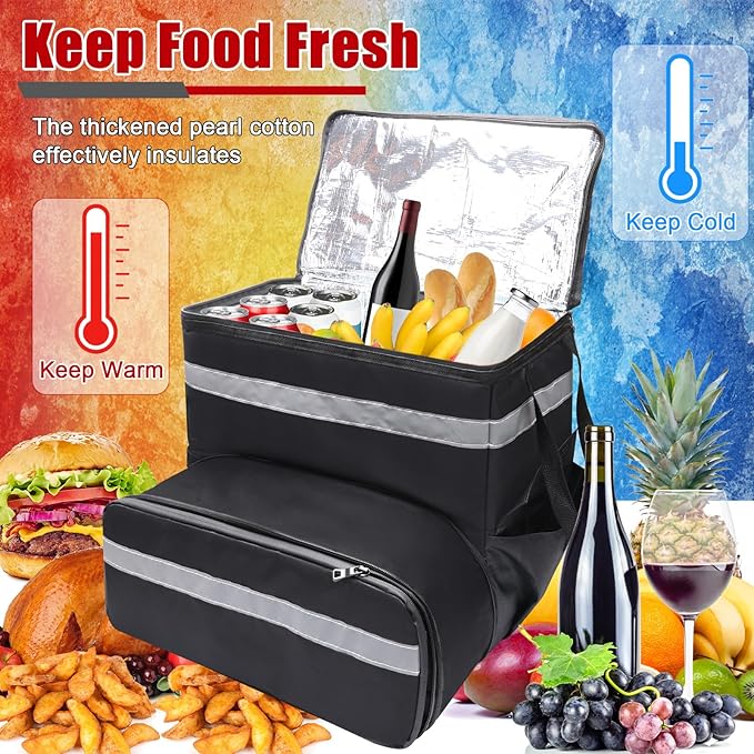 Food Delivery Backpack for Bike Expandable Pizza Bags for Delivery with 2 Pockets/ 2 Support Boards/Reflective Strip Insulated Delivery Backpack for Food