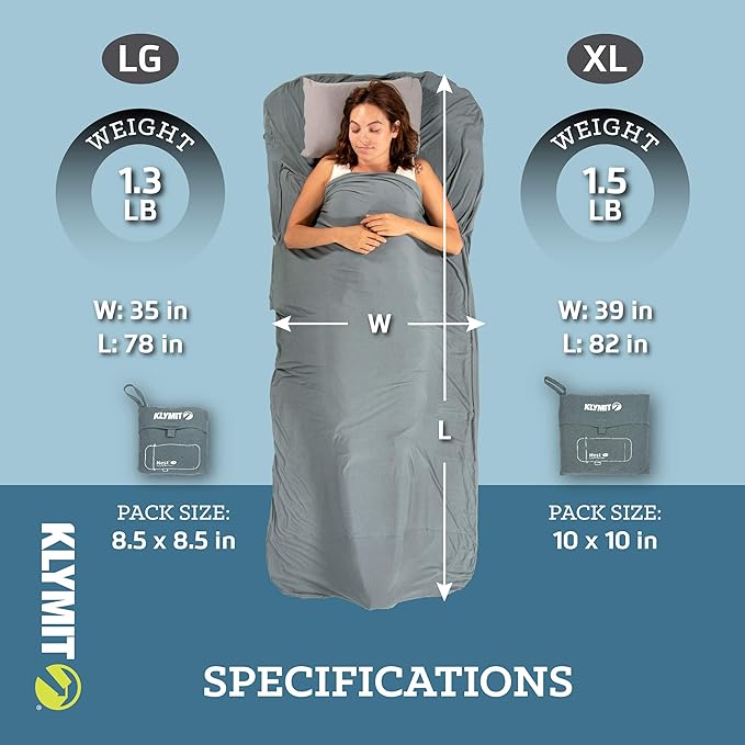 Klymit Nest Sleeping Bag Liner Warm Weather Sleeping Bag Insert Gray XL
