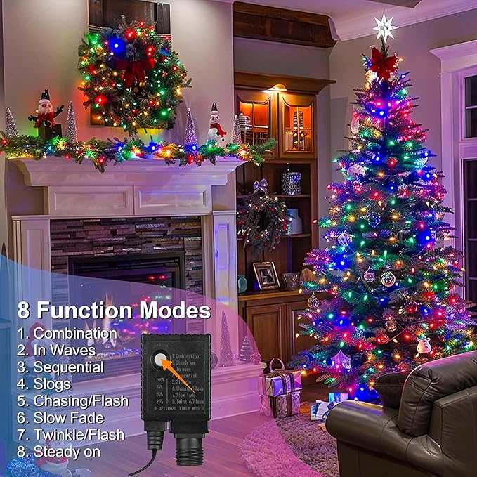 328 FT 1000 LED Christmas Lights Waterproof Christmas Lights Outdoor with 8 Modes&ampTimer Plug in Fairy Light for Xmas Garden Patio Tree Party Holiday Decoration（ Multicolor）