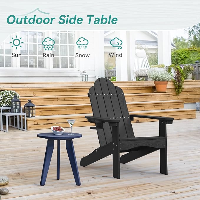 HDPS Outdoor Side Table Small Round Side Table Weather-Resistant Outdoor Side Tables for Patio Porch Deck End Table for Plant Stand Living Room Bedroom Navy