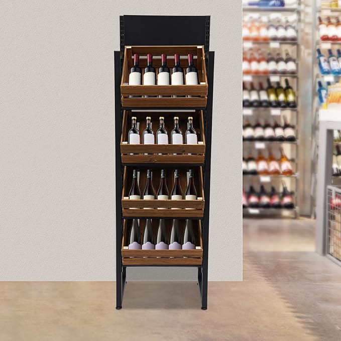 4-Tier Solid Wood Fruit and Vegetable Storage Rack Narrow Snack Rack Stand Farmers Market Stand for Kitchen Store Supermarket