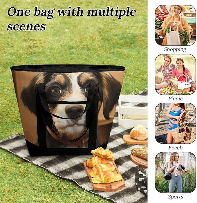 Insulated Shopping BagLarge Reusable Cooler Bags Dog Training Printed Foldable Shopping BagTravel Waterproof Shoulder Bag