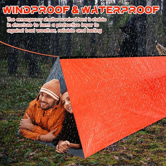 Woanger 4/10/20 Pcs Emergency Tent for Homeless Survival Tents Bulk 2 Person Tube Camping Tents 8 ft x 3 ft Shelter Survival Tent Portable Shelter for Hiking Backpacking Camping Outdoor