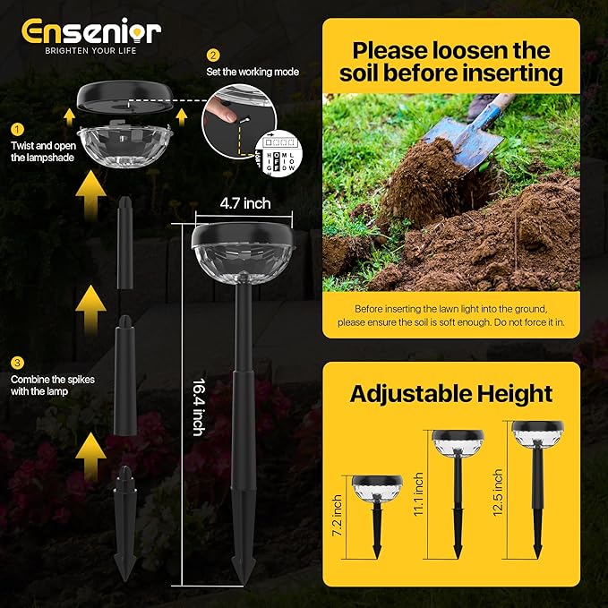 Ensenior 10-Pack Solar Lights Outdoor Auto ON/Off 3000K LED Solar Garden Lights for Pathway Yard Patio Walkway Flower Bed Halloween Christmas Landscape Lighting IP65 Waterproof Flag Lights