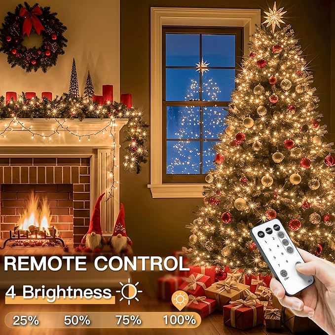 suddus 300 Led Christmas Lights Outdoor 99ft Connectable Twinkle Lights with Remote Christmas Tree Lights for Xmas Tree Holiday Party Porch Decor Warm White