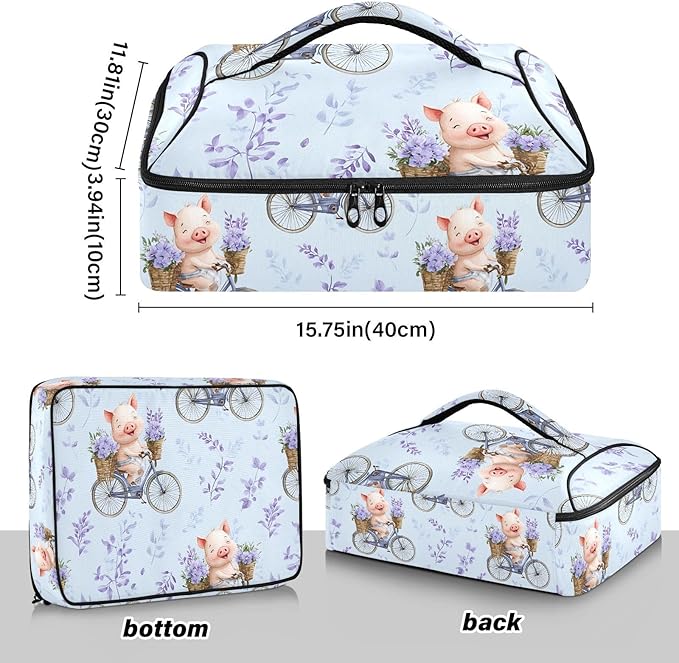 Casserole Carrier Kawaii PigsInsulated Casserole Carrier for Hot or Cold Food Thermal Lunch Tote for Potluck Parties Picnic Beach Fits 9 x 13 Inches Baking Dish