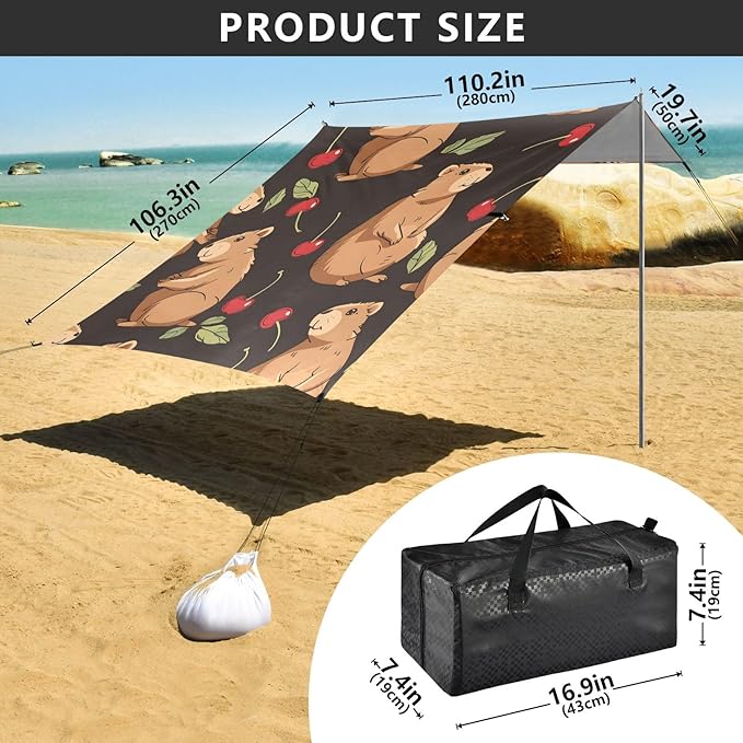 Capybaras and Cherry Camping Sun Shelter Beach Tent Portable Beach Sun Shade Outdoor Canopy for Camping Trips Fishing Picnic