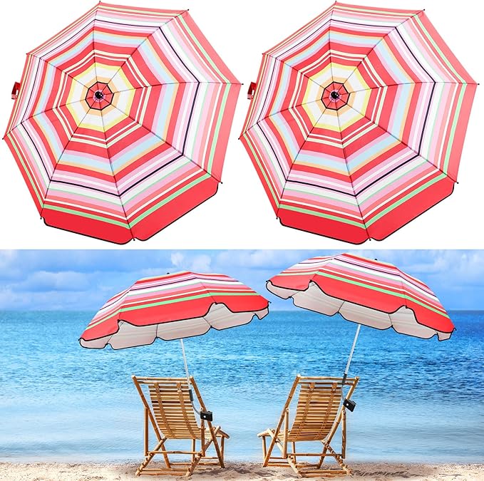 Buryeah 2 Pcs Automatic Chair Umbrella with Universal Clamp 44 UPF 50+ Portable Clamp on Beach Chair Adjustable Wheelchair Umbrella for Outdoor Patio Parasol