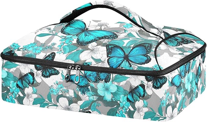 Casserole Carrier Cute Pattern Butterflies PrintInsulated Casserole Carrier for Hot or Cold Food Thermal Lunch Tote for Potluck Parties Picnic Beach Fits 9 x 13 Inches Baking Dish