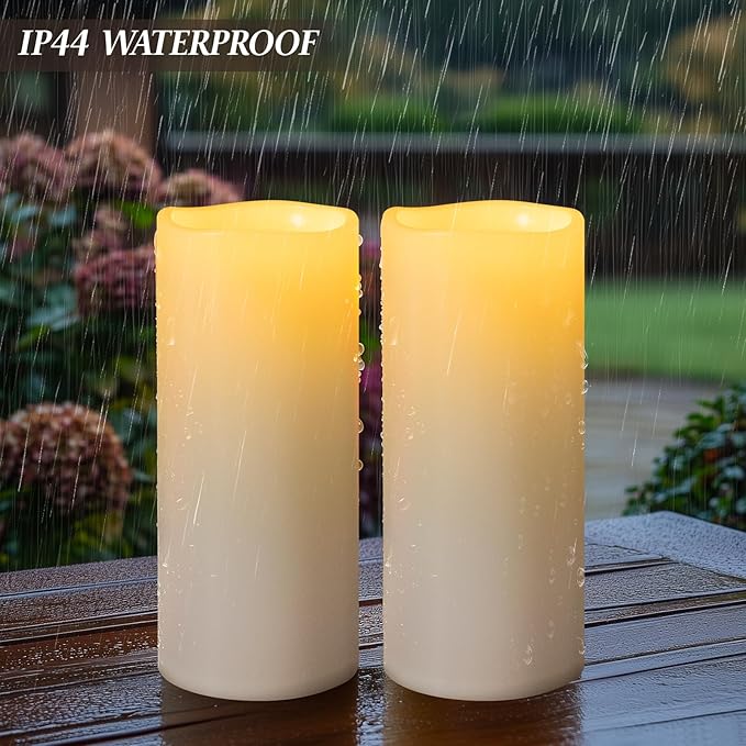 5 x 14 White Large Waterproof Outdoor Flameless Candles Battery Operated LED Flickering Pillar Candles with Remote and Timer for Indoor Outdoor Lanterns Long Lasting Set of 2