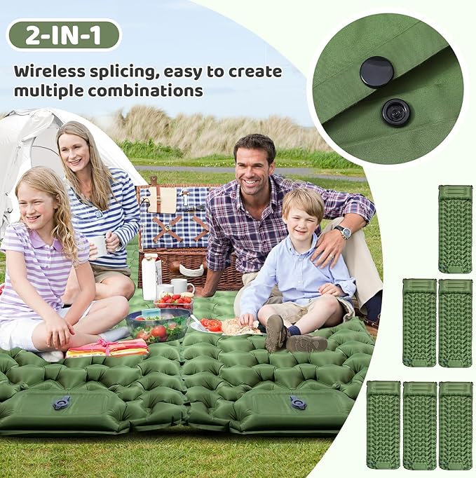 Ultralight Air Pad: 1.9lbs Camping Mattress with Pillow &amp Foot Pump - 4 Thick with One-Second Deflation for Easy Backpacking