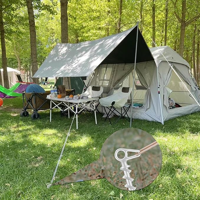 11 Aluminum Screw-in Ground Anchors - Heavy Duty Metal Non-Rust Spiral Tent Stakes for High Wind Grass Sand Camping Canopies Trampolines &amp Outdoor Securing