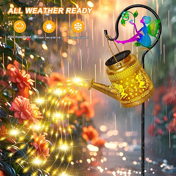 Solar Watering Can Lights Outdoor Garden Decor Large Fairy Hanging Lantern with Shepherd Hook Waterproof Garden Lights for Outdoor Yard Gifts for Mom Grandma Mothers Day Gifts