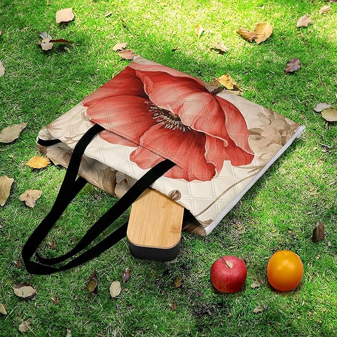 Zipper Poppies and Lace Style Picnic Mat Suitable for Travel Camping Park Or Home Use
