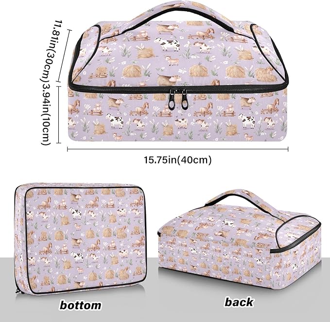 Casserole Carrier Farm PatternInsulated Casserole Carrier for Hot or Cold Food Thermal Lunch Tote for Potluck Parties Picnic Beach Fits 9 x 13 Inches Baking Dish