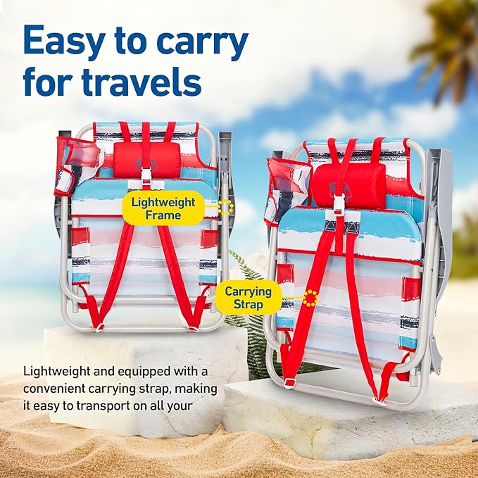 Banana Boat Folding Beach Chair Lightweight Backpack Chairs for Adults 5-Position with Lay Flat Outdoor Heavy Duty Beach Chair Red (1 PK)