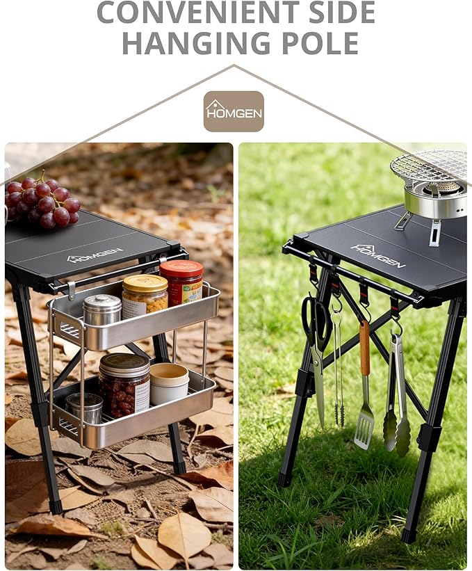 HOMGEN Portable IGT Camping Table Folding-3.5 Unit Modular Table with Adjustable Height 15-21.6 Inches-Standard IGT 0.5 Unit Size-Aluminum Alloy for Camping/Picnic/Barbecue/RV Trip(Side Bars Included)