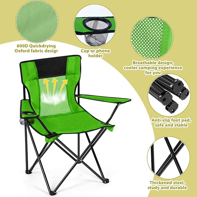 Shellwei Breathable Folding Camping Chair with Cupholder Carry Bag Regular Size Portable Lightweight Lawn Chair with Side Pocket Fishing Hiking Picnic Party Beach Outdoor Activity(Colorful4 Pcs)