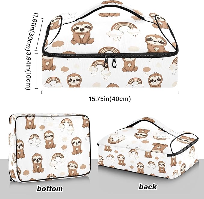 Casserole Carrier Lazy Sloth Rainbow Moire PatternInsulated Casserole Carrier for Hot or Cold Food Thermal Lunch Tote for Potluck Parties Picnic Beach Fits 9 x 13 Inches Baking Dish