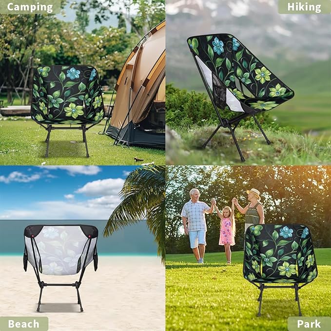 Honeybaby Folding Camping Chair Leaf Flower Theme Camping Chairs Lightweight Portable Chair Outdoor Foldable Chairs for Camping Travel Picnic Beach Hiking