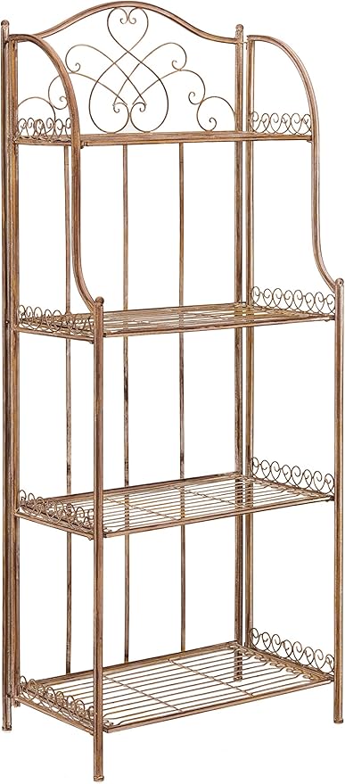SAFAVIEH Outdoor Patio Furniture Collection Amaris Rusty Orange Wrought Iron 4-Tier Bakers Rack Plant Stand Storage Shelf (PAT5014A)
