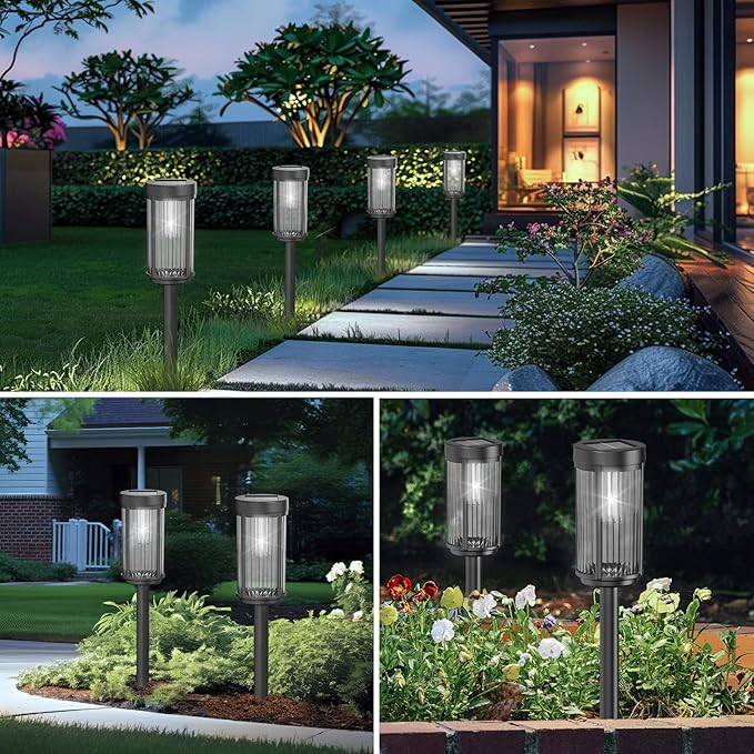EXCMARK 8 Pack Outdoor Solar Lights Waterproof for Yard Garden Walkway Pathway Lawn Decorative Contemporary Landscape Lighting. (Cool White Light 8)